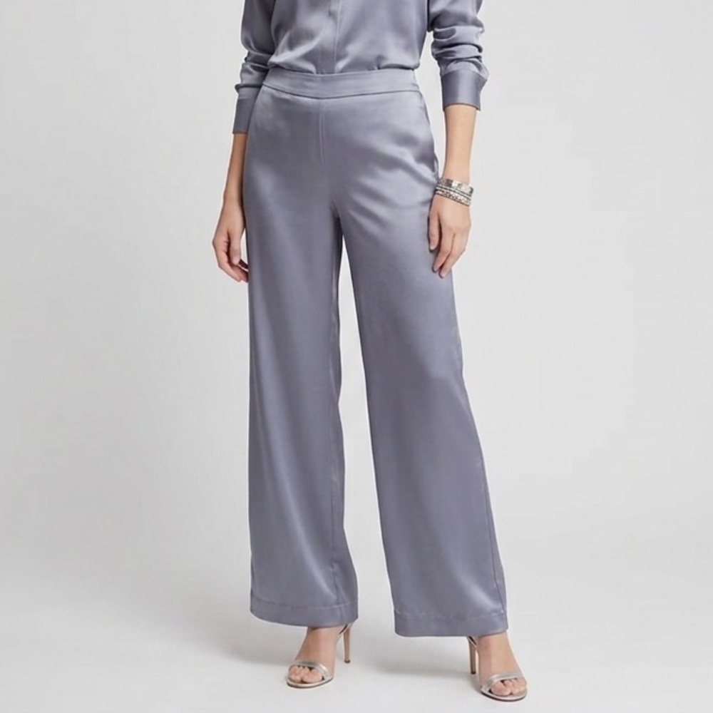 NWT Elegant CHICO'S Satin Wide Leg Dressy Pants Pockets Size US 14
